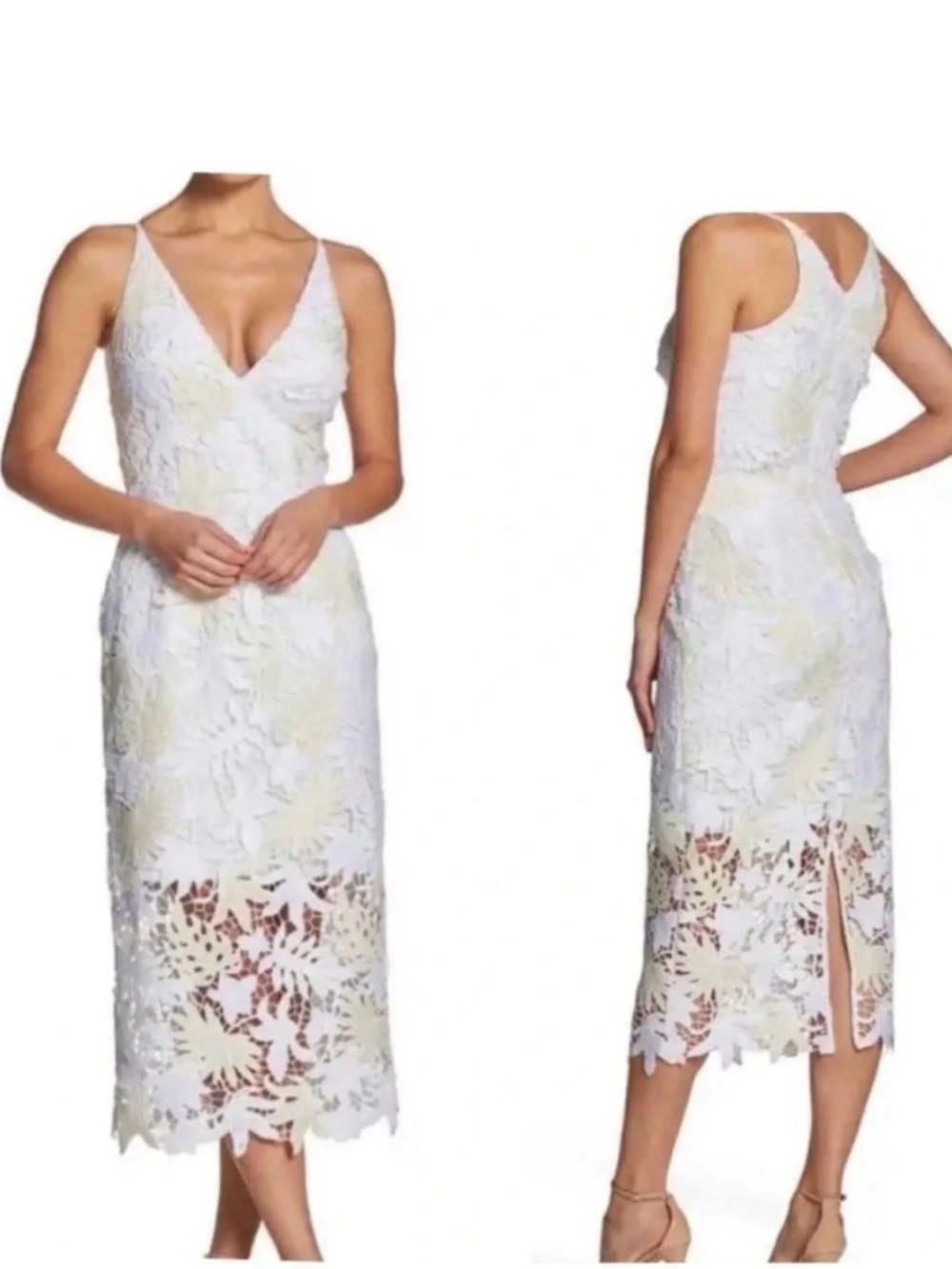 Dress the Population White & Cream Floral Lace Midi Dress